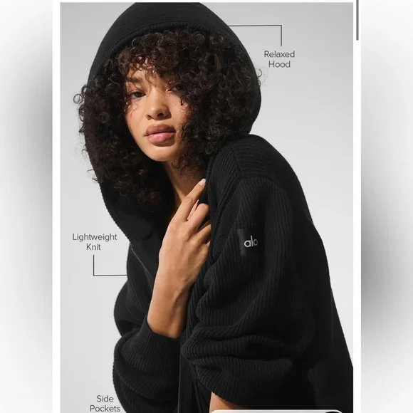 Alo Domain Rib Knit Full Zip Sweater - Picture 2 of 4